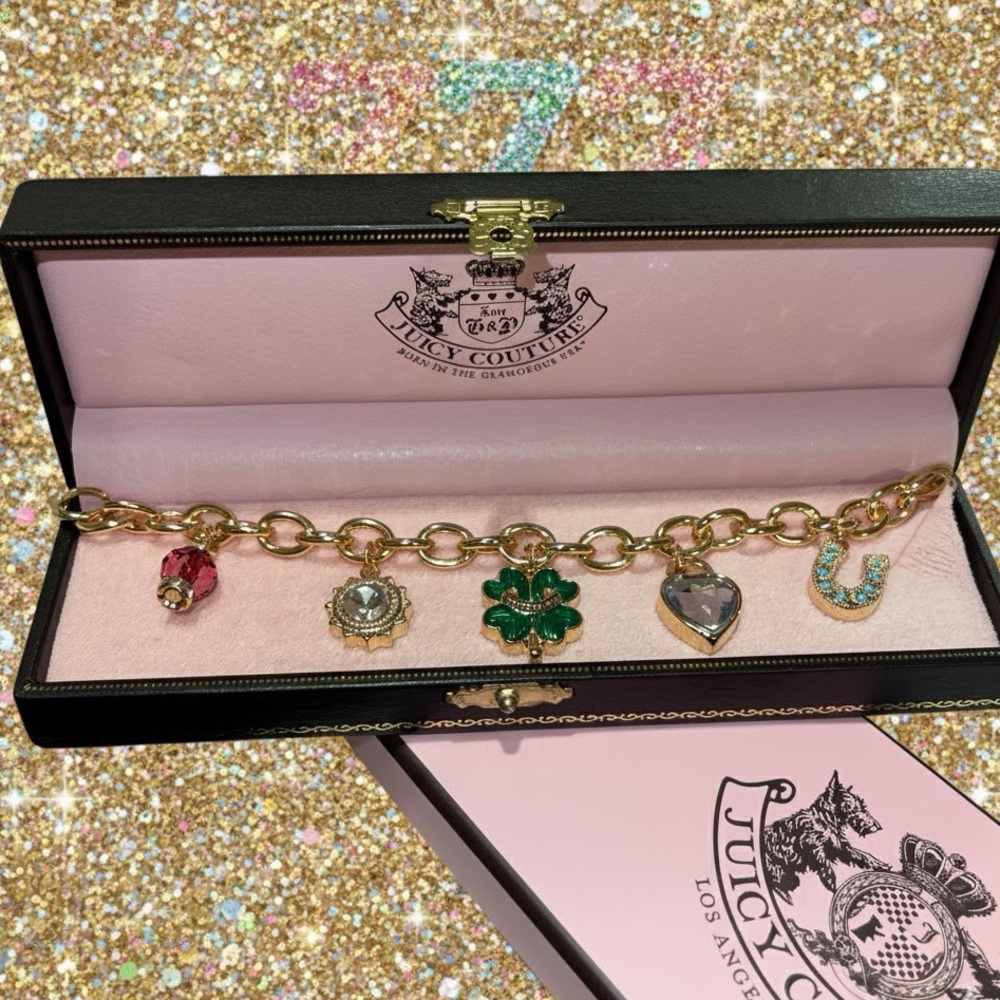 Juicy Couture Gold Lucky 777 Bracelet with Colorful Charms